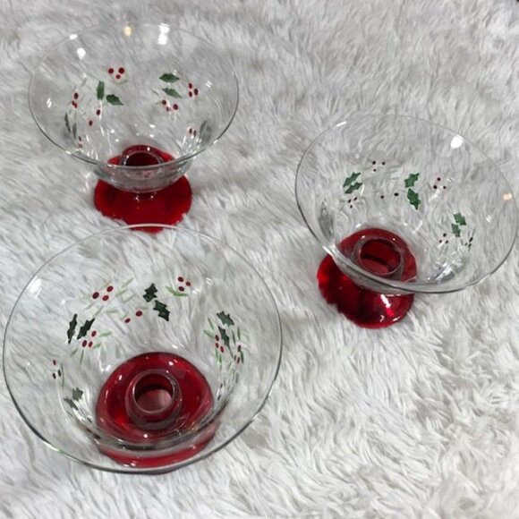 Pfaltzgraff Set of 3 Winterberry Glass Pedestal Dessert Bowls - Picture 6 of 13